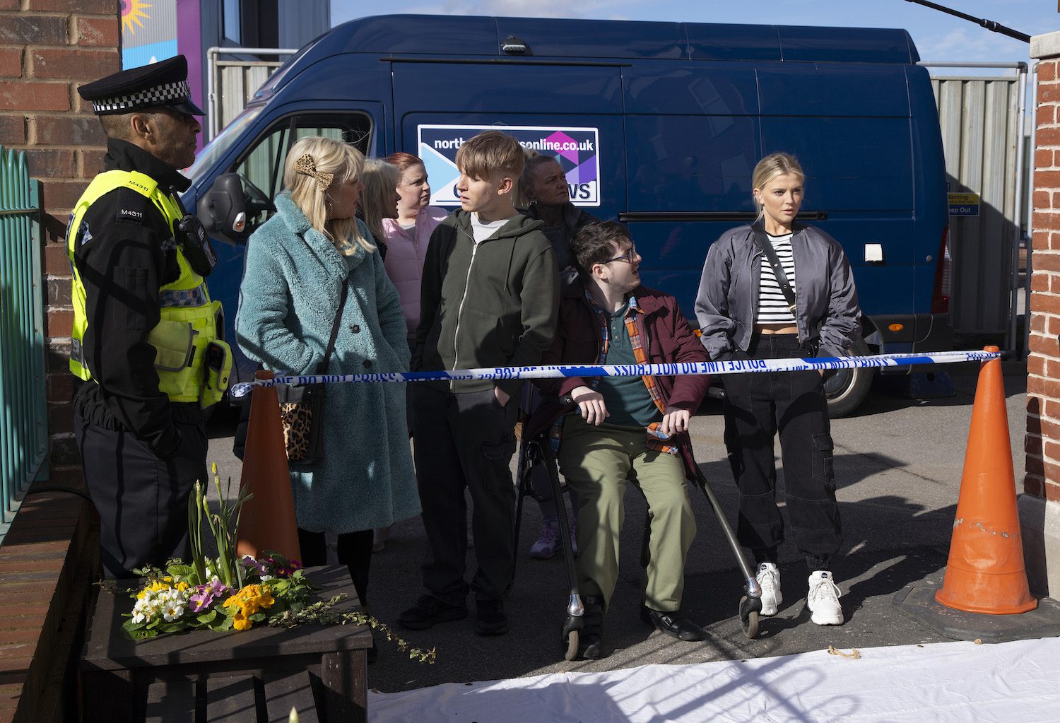 Beth, Max, Bobby and Bethany watch in horror at the reconstruction in Corrie