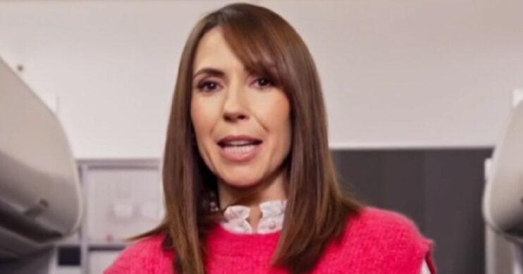 Alex Jones on The One Show in a pink jumper