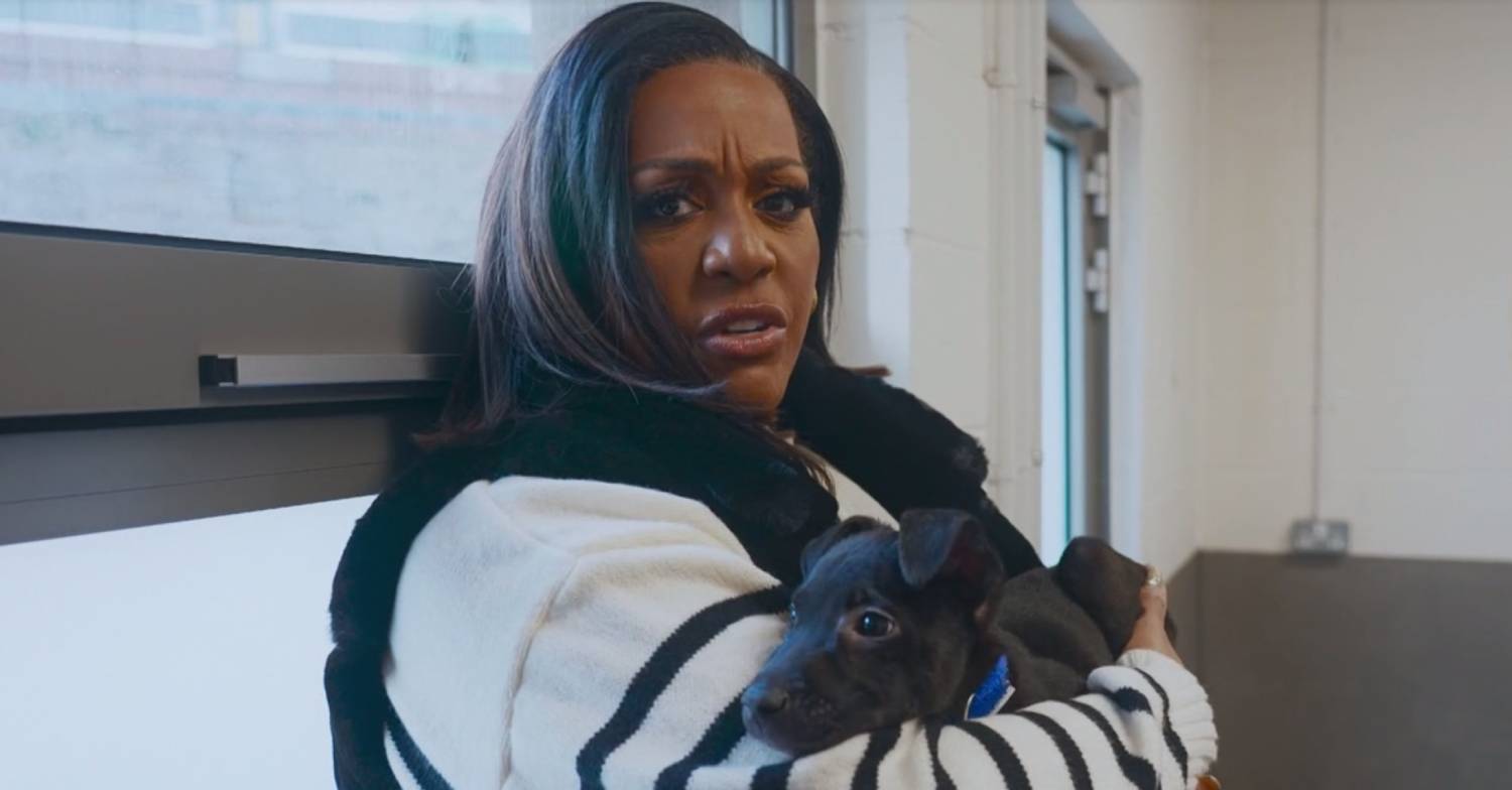 Alison Hammond cradles a dog on For the Love of Dogs
