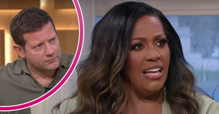 Dermot O'Leary looks serious and Alison Hammond looks surprised on This Morning today