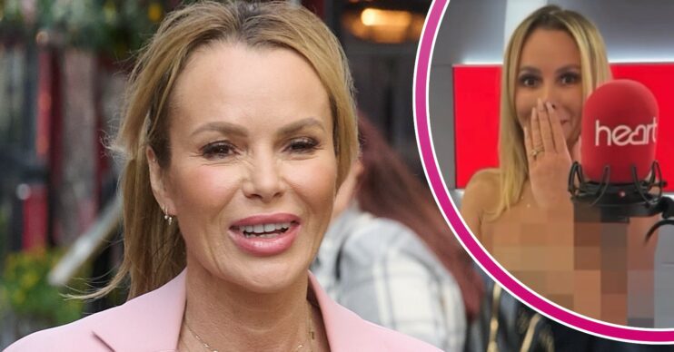 Amanda Holden smiling and posing naked inset