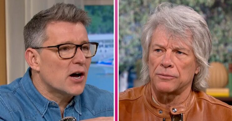 Ben Shephard and Jon Bon Jovi looking animated on This Morning