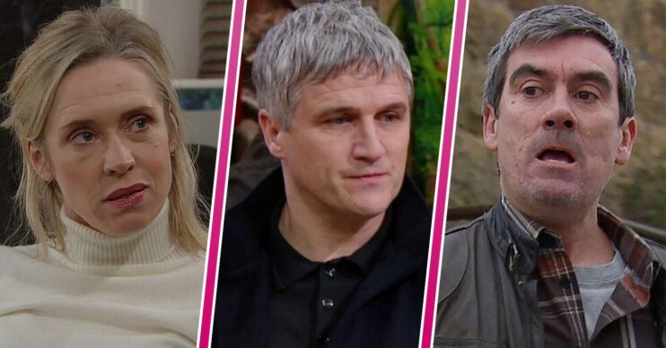Composite image of Cain, Ruby and Caleb on Emmerdale