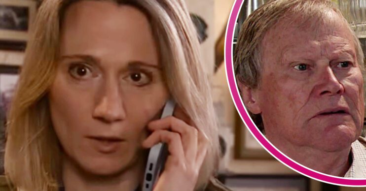 Coronation Street's Kerry, and in a bubble is Roy