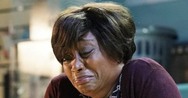 EastEnders' Yolande sits crying in the laundrette (Credit: BBC)