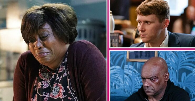 EastEnders spoilers comp image: Yolande, Jay, George (Credit: BBC)