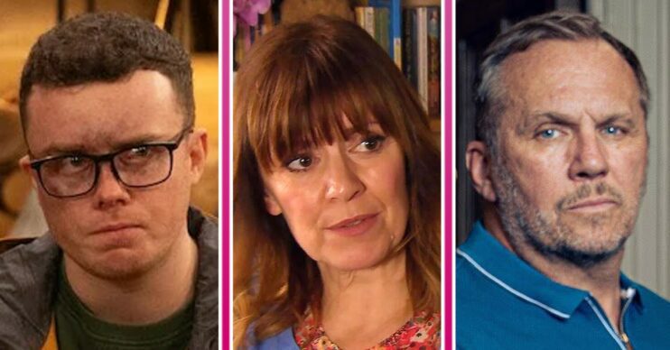 Emmerdale spoilers comp image: Vinny, Rhona and Will (Credit: ITV/Comp ED!)