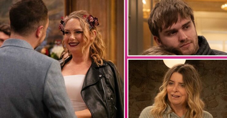 Emmerdale spoilers comp image: Amy and Matty, Tom, Charity (Credit: ITV/Comp ED!)