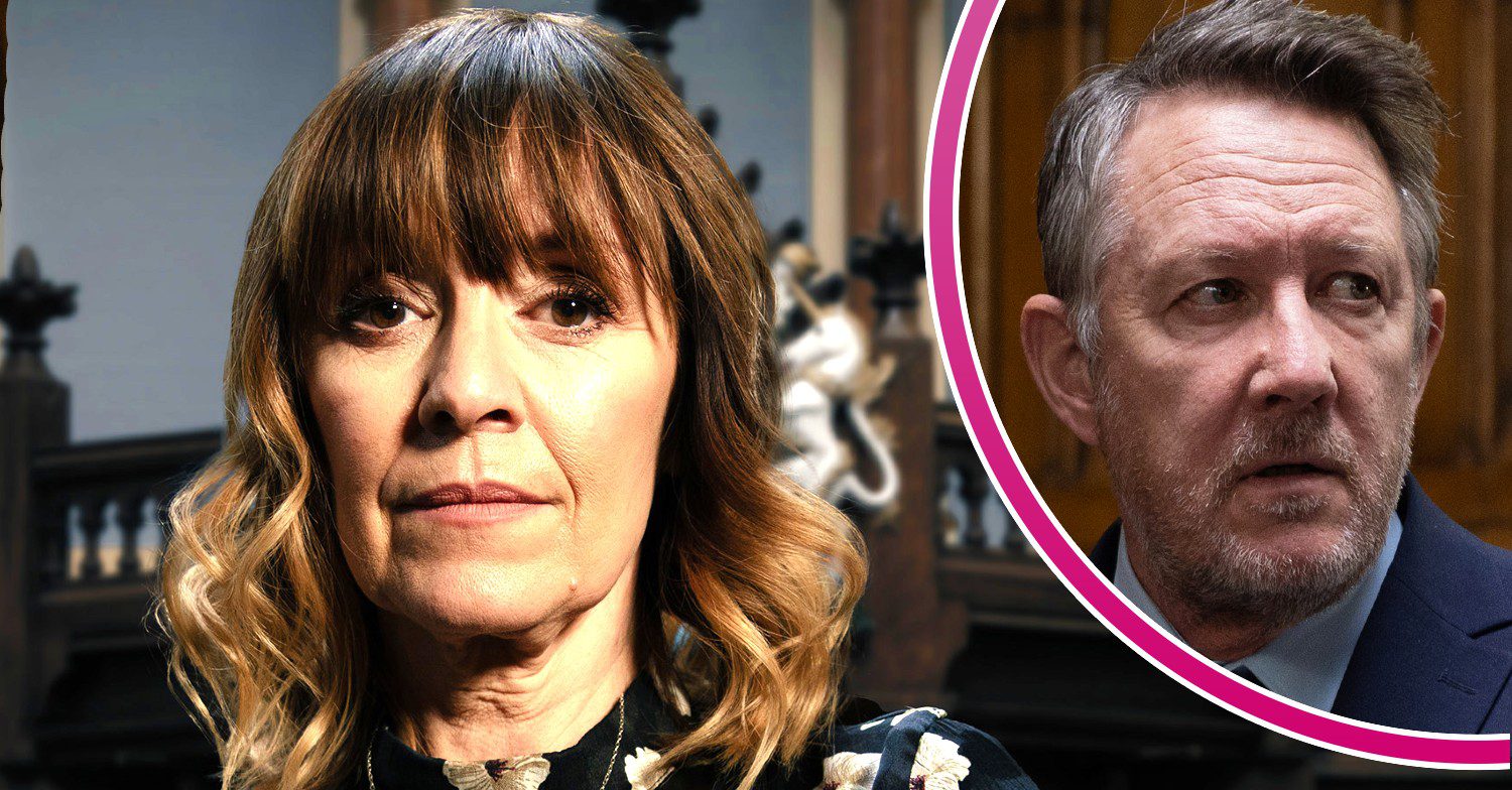 Emmerdale spoilers comp image: Rhona and Gus (Credit: ITV/Comp ED!)