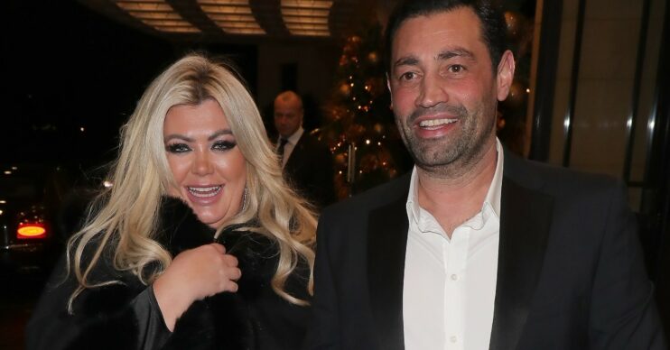 Gemma Collins and Rami Hawash have wedding plans, Gemma and Rami walking and smiling both wearing black
