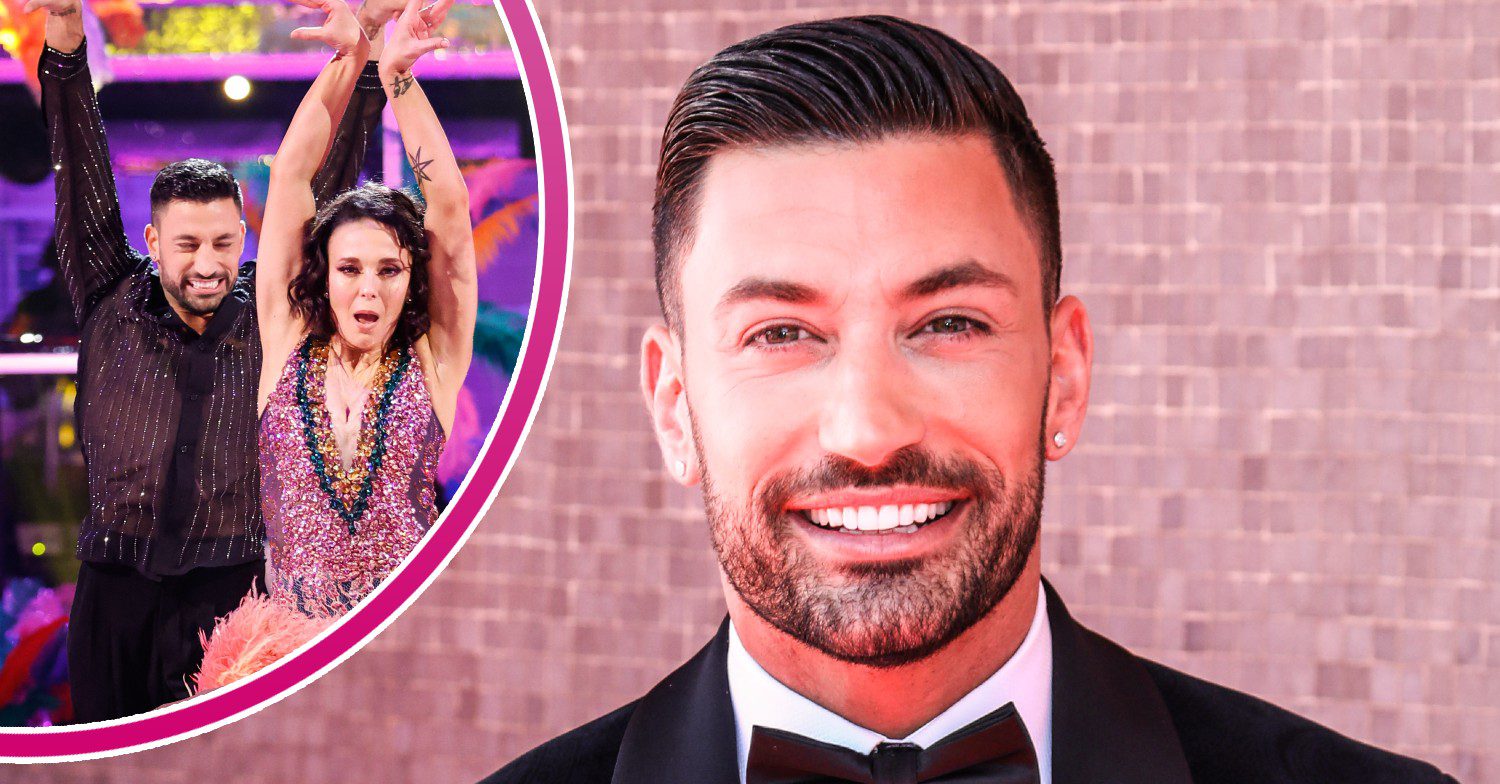 Giovanni Pernice smiling and inset dancing with Amanda Abbington