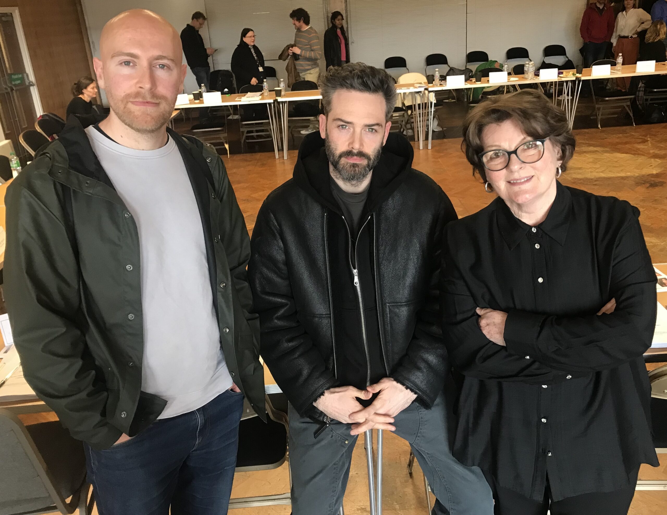 Actors Riley Jones, David Leon, and Brenda Blethyn from left to right.