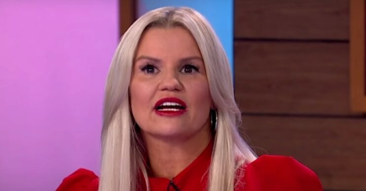 Kerry Katona with shocked expression wearing red top on Loose Women
