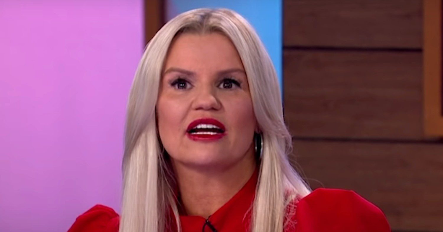 Kerry Katona with shocked expression wearing red top on Loose Women