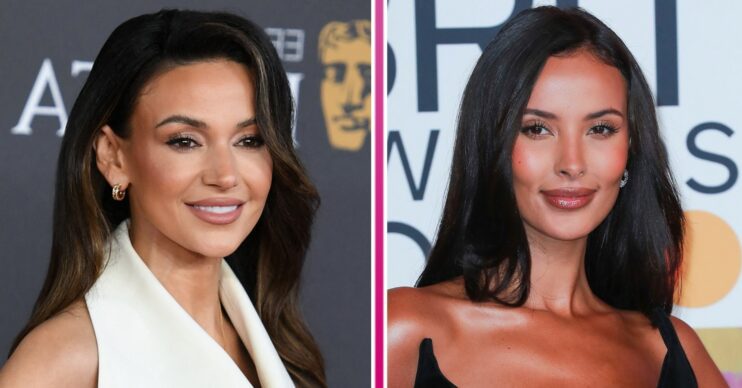 Michelle Keegan or Maya Jama could be the next Bond girl, Michelle wearing black and white dress on Baftas red carpet next to Maya Jama wearing a plunging black dress at the Brit Awards 2024