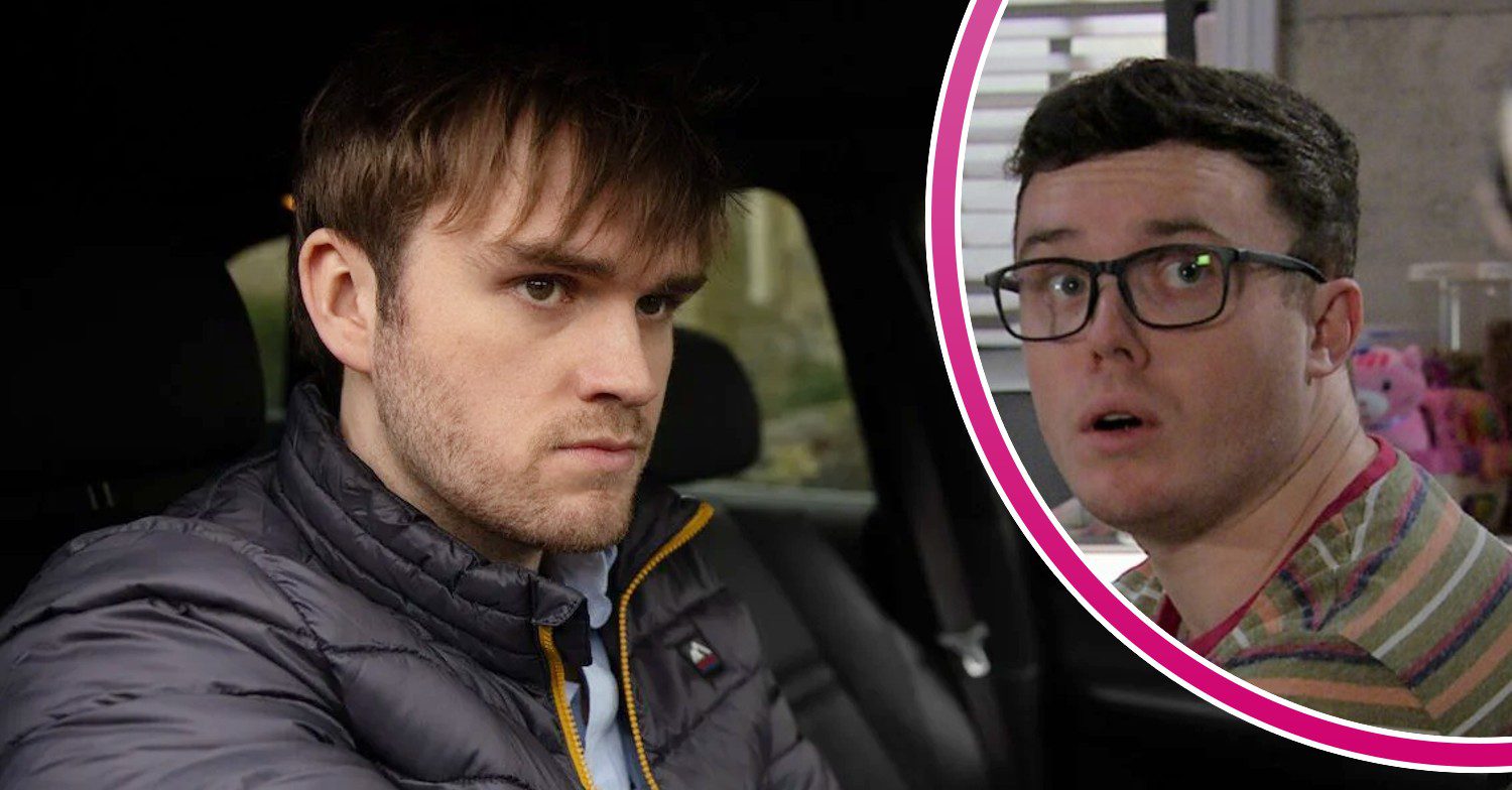 Tom looking angry on Emmerdale; inset, Vinny looks surprised (Credit: ITV/Composite: ED!)