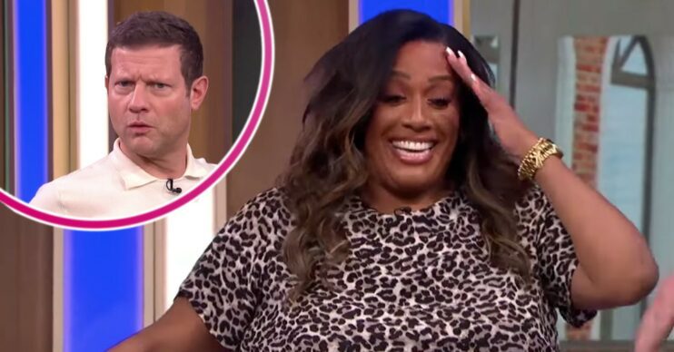 Alison Hammond looking embarrassed with Dermot on This Morning today