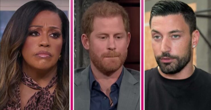 Alison Hammond looks sympathetic, Prince Harry purses his lips, Giovanni Pernice looks unimpressed