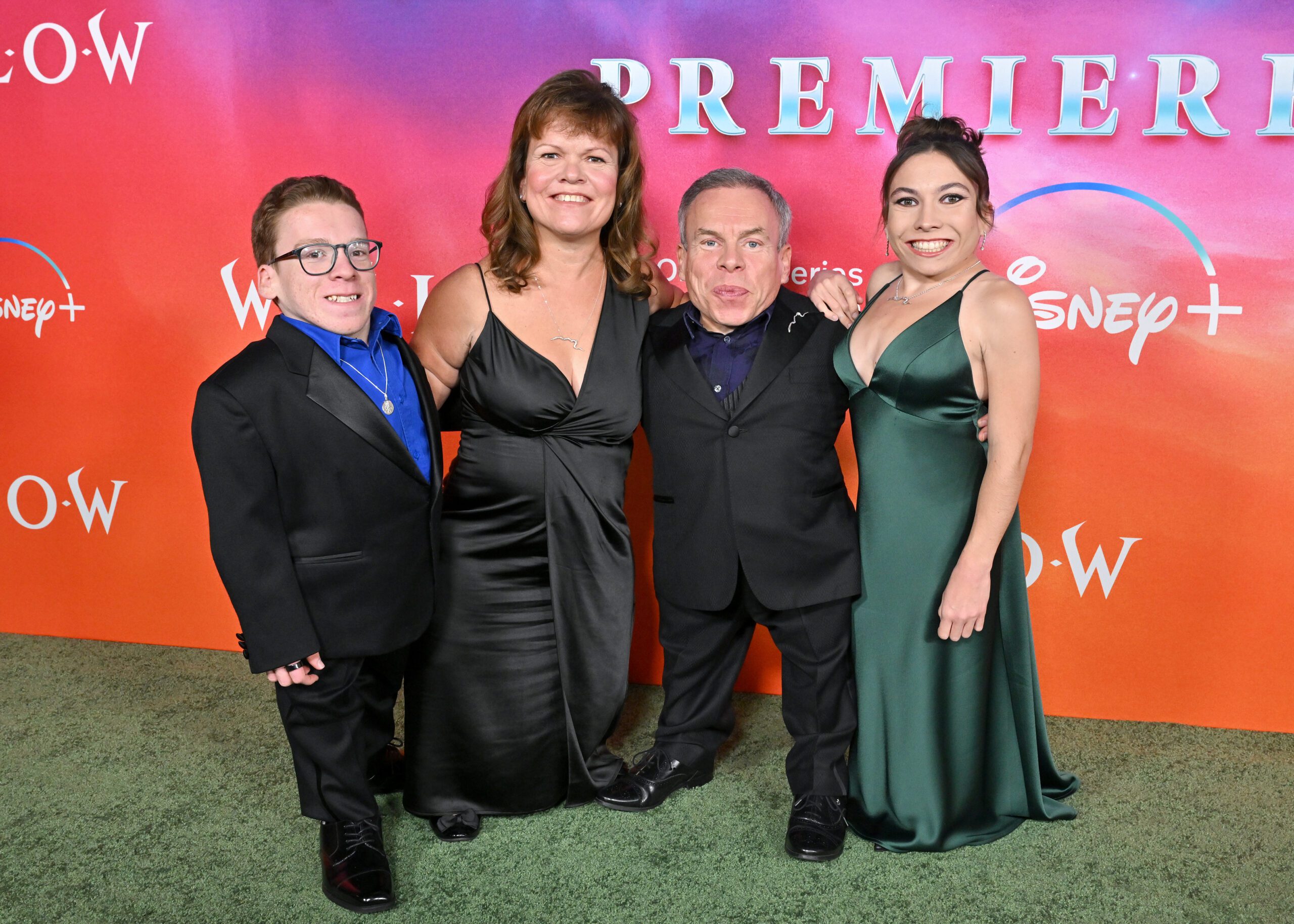 Warwick Davis and his family at a film premiere
