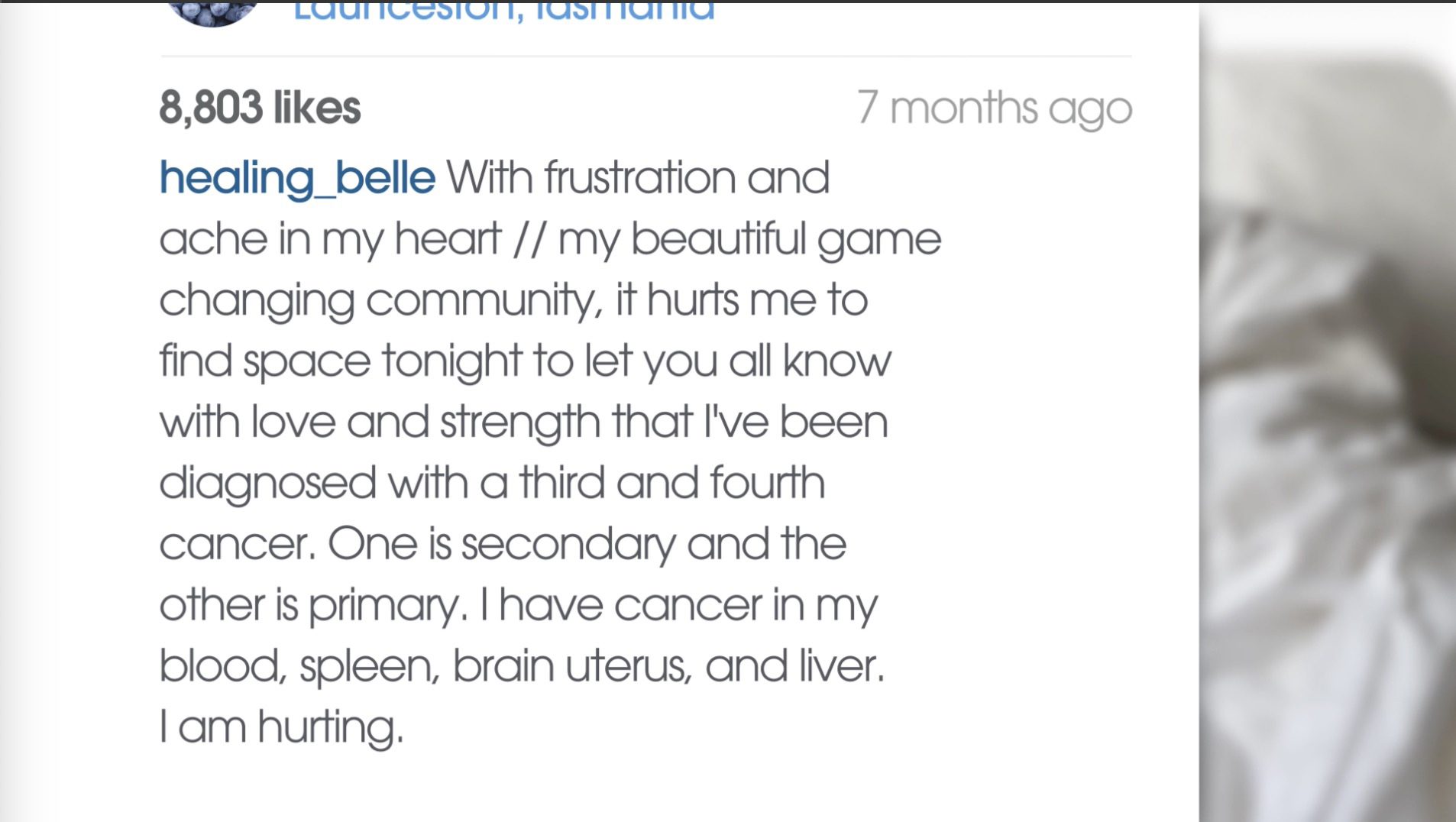 Belle's message revealing she had cancer