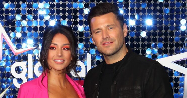 Mark Wright and Michelle Keegan on a glittery background