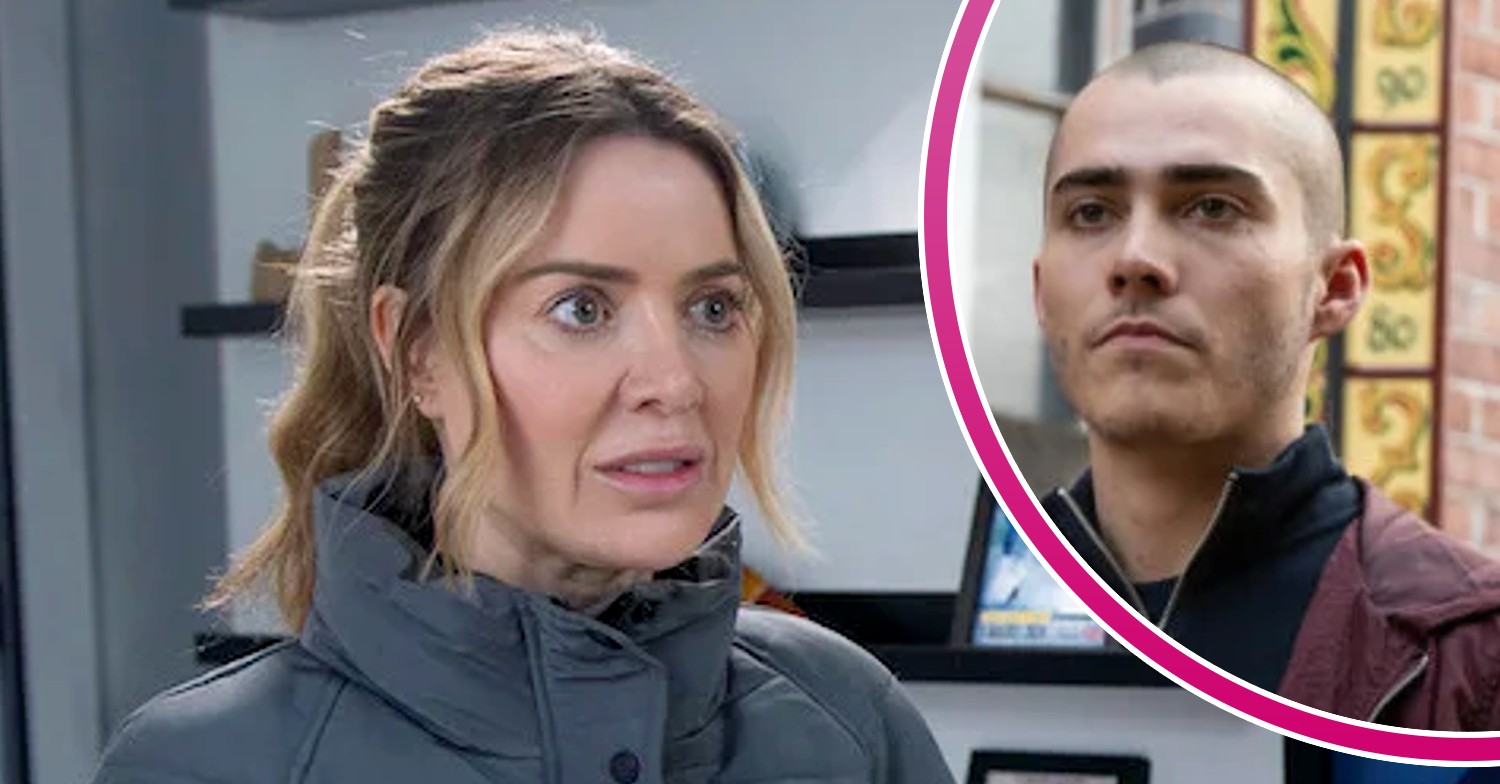Abi looks shocked on Corrie; inset, Corey Brent (Credit: ITV/Composite: ED!)