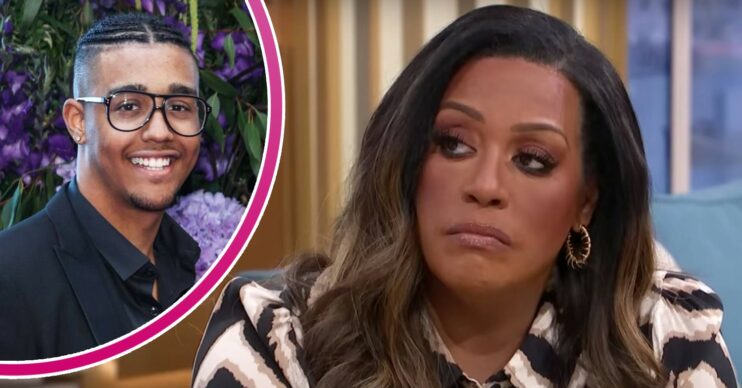 Alison Hammond looks glum, her son Aidan smiles