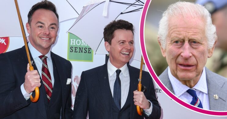Ant and Dec smiling at Prince's Trust Awards and King Charles looking serious in ED composite
