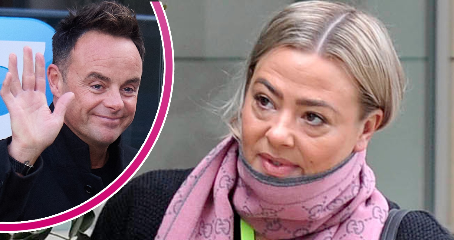 Ant McPartlin waving and Lisa Armstrong wearing a pink scarf