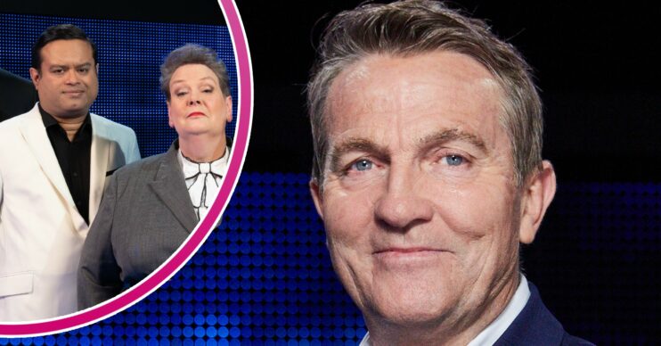 Bradley Walsh on set of The Chase and two Chasers inset looking menacing