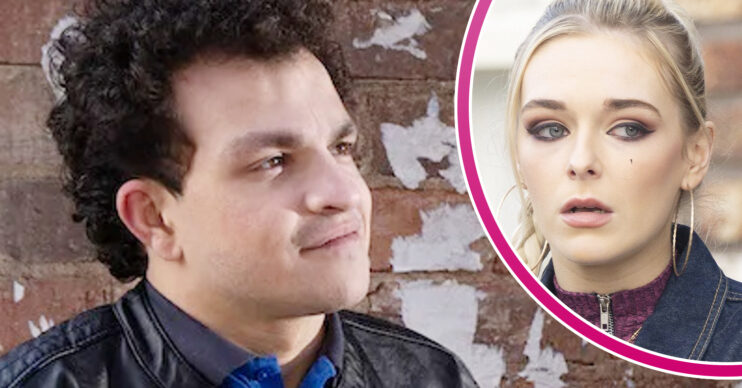 Coronation Street's Simon, and in a bubble is Lauren