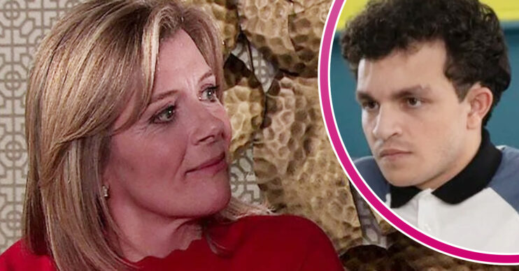 Coronation Street's Leanne, and in a bubble is Simon