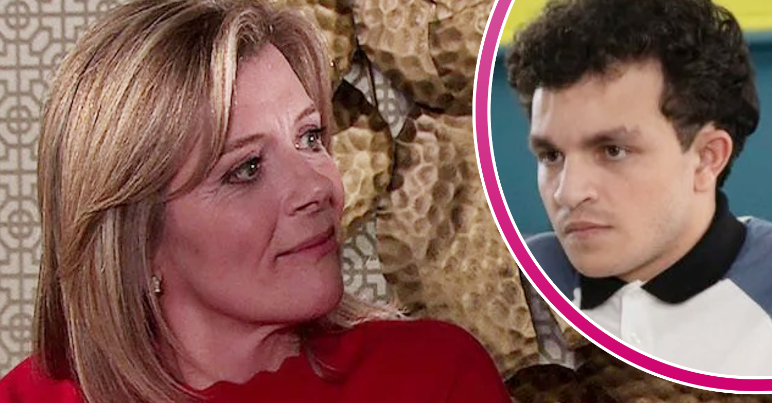 Coronation Street's Leanne, and in a bubble is Simon