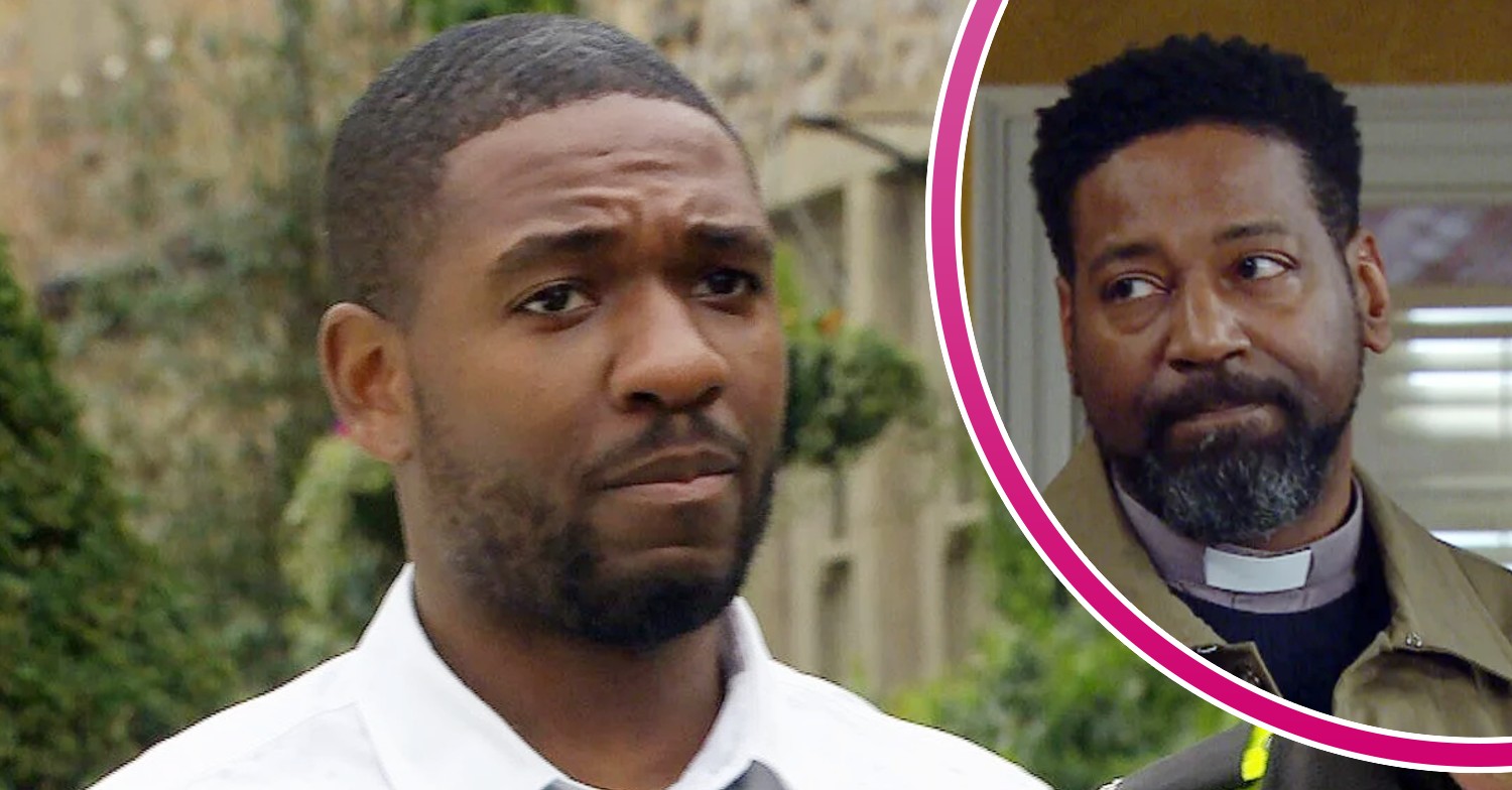 Ethan looks shocked in Emmerdale; inset, Charles looks worried (Credit: ITV/Composite: ED!)