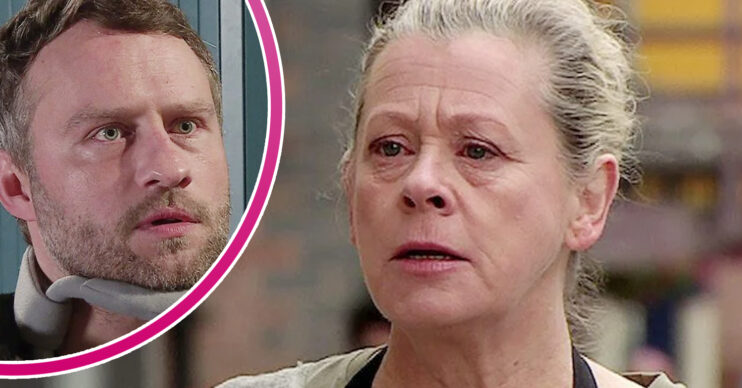 Coronation Street's Bernie, and in a bubble is Paul