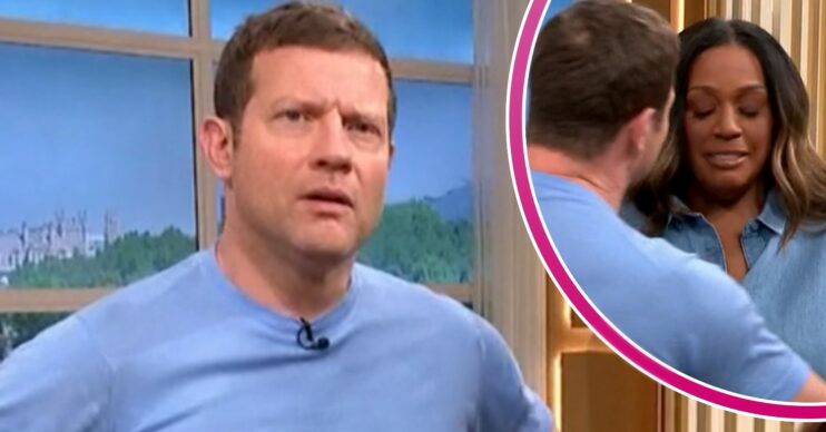 Dermot O'Leary looking concerned and Alison Hammond inset on This Morning