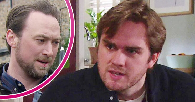 Emmerdale's Tom, and in a bubble is Liam