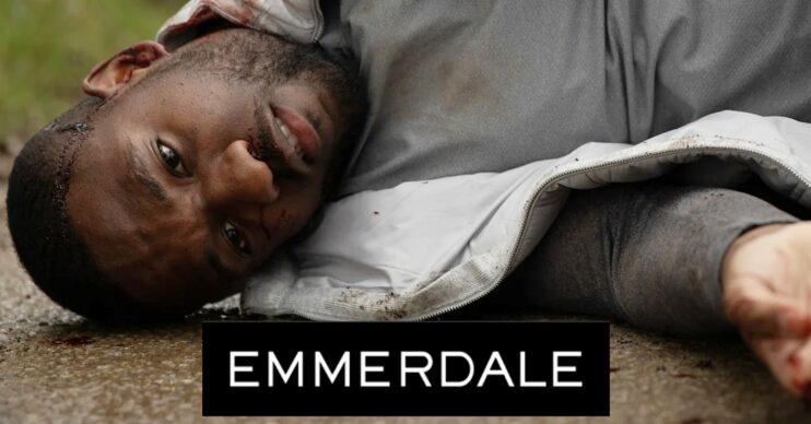 Ethan unconscious in Emmerdale with soap logo (Credit: ITV/Composite: ED!)