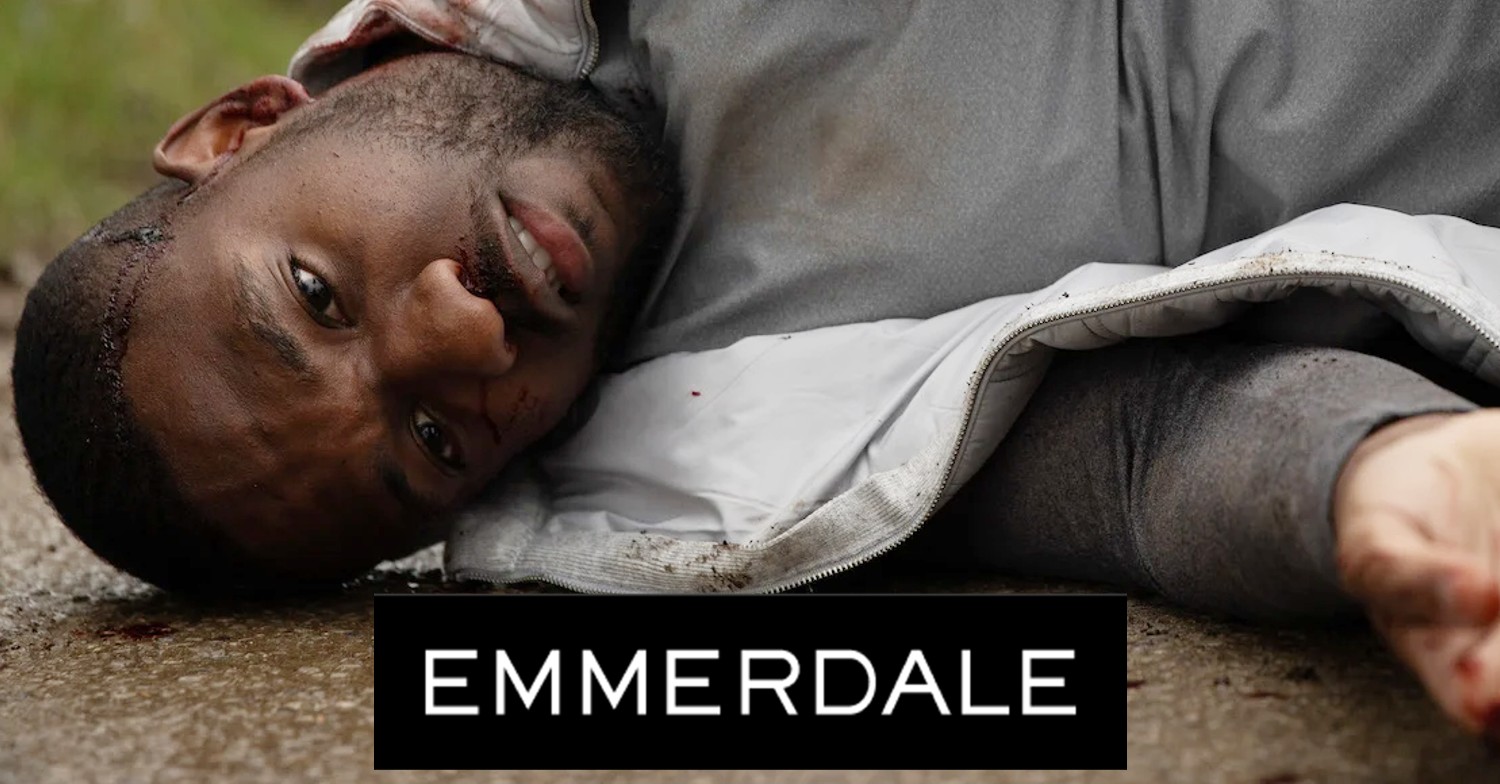 Ethan unconscious in Emmerdale with soap logo (Credit: ITV/Composite: ED!)