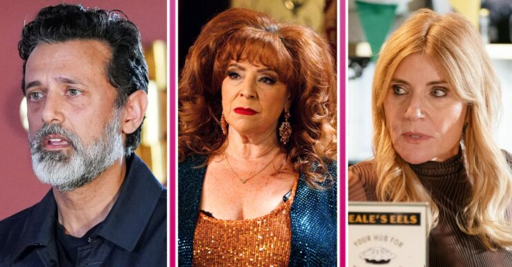 EastEnders spoilers comp image: Nish, Elaine, Cindy (Credit: BBC/comp ED!)