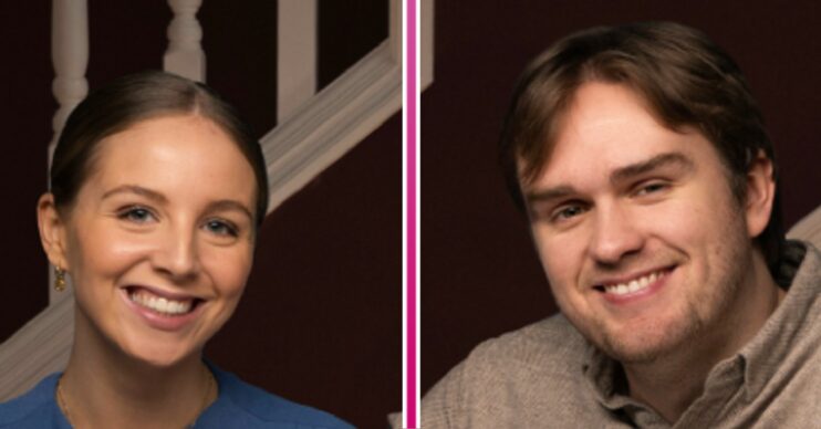 Emmerdale comp image: Belle and Tom smiling (Credit: ITV/Comp ED!)