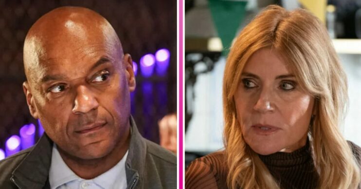 Composite image of George and Cindy looking worried on EastEnders (Credit: BBC/Composite: ED!)