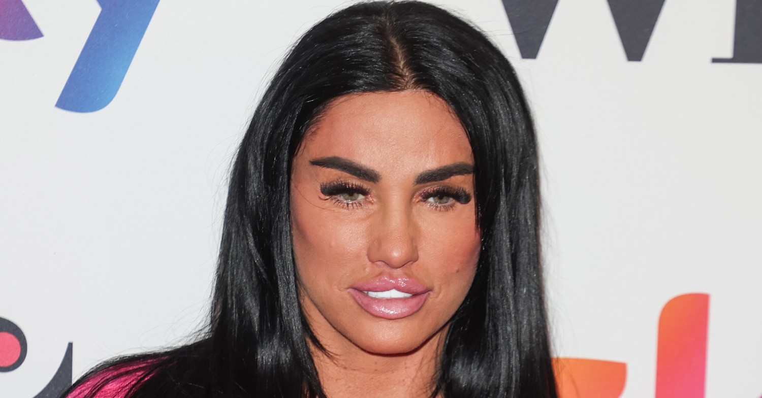Katie Price close-up with neutral expression and long black hair