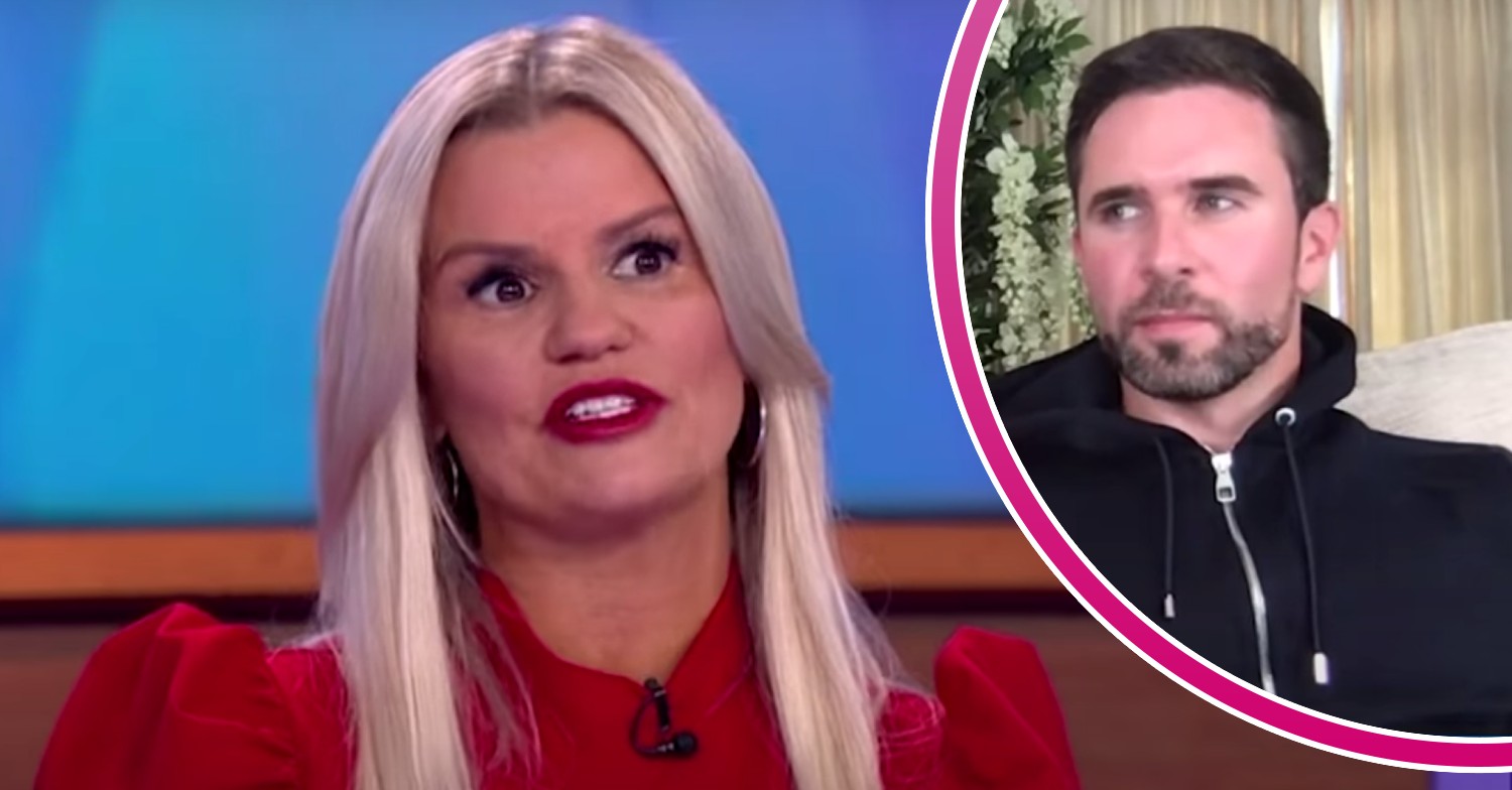 Kerry Katona looks serious, Ryan Mahoney looks to the side