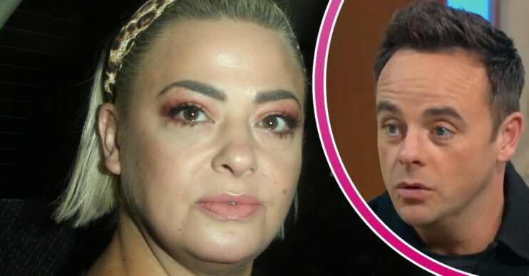 Lisa Armstrong frowning beside Ant McPartlin with shocked expression