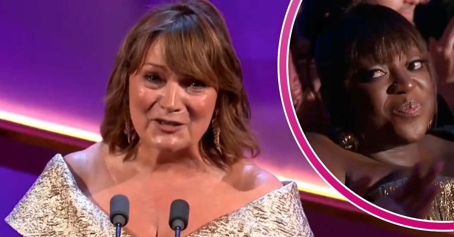Lorraine Kelly accepting her award and Judi Love inset