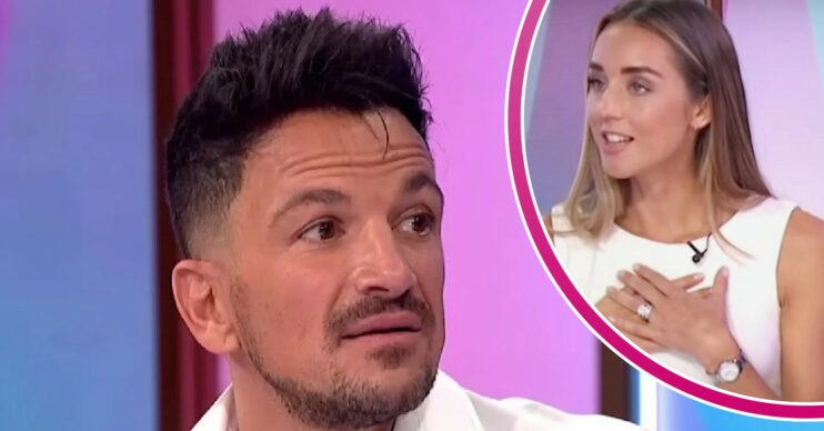 Peter Andre and wife Emily talking on Loose Women wearing white outfits