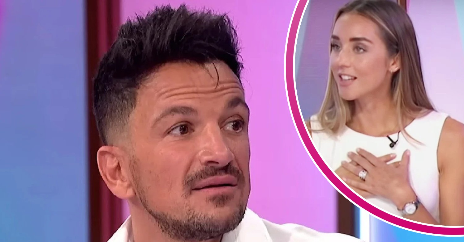 Peter Andre and wife Emily talking on Loose Women wearing white outfits