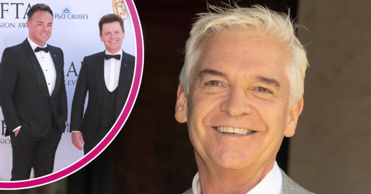 Ant and Dec at BAFTAs and Phillip Schofield smiling at Tric Awards