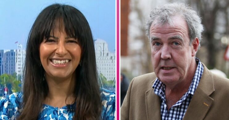Ranvir Singh smiling on Good Morning Britain beside Jeremy Clarkson wearing a beige jacket and a checkered shirt
